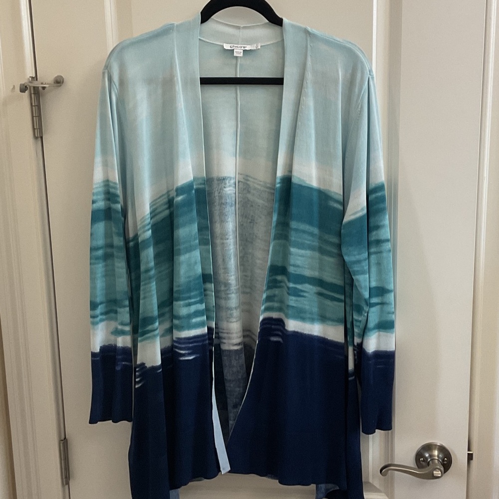 Chico's Teal and Navy Open Cardigan Sweater